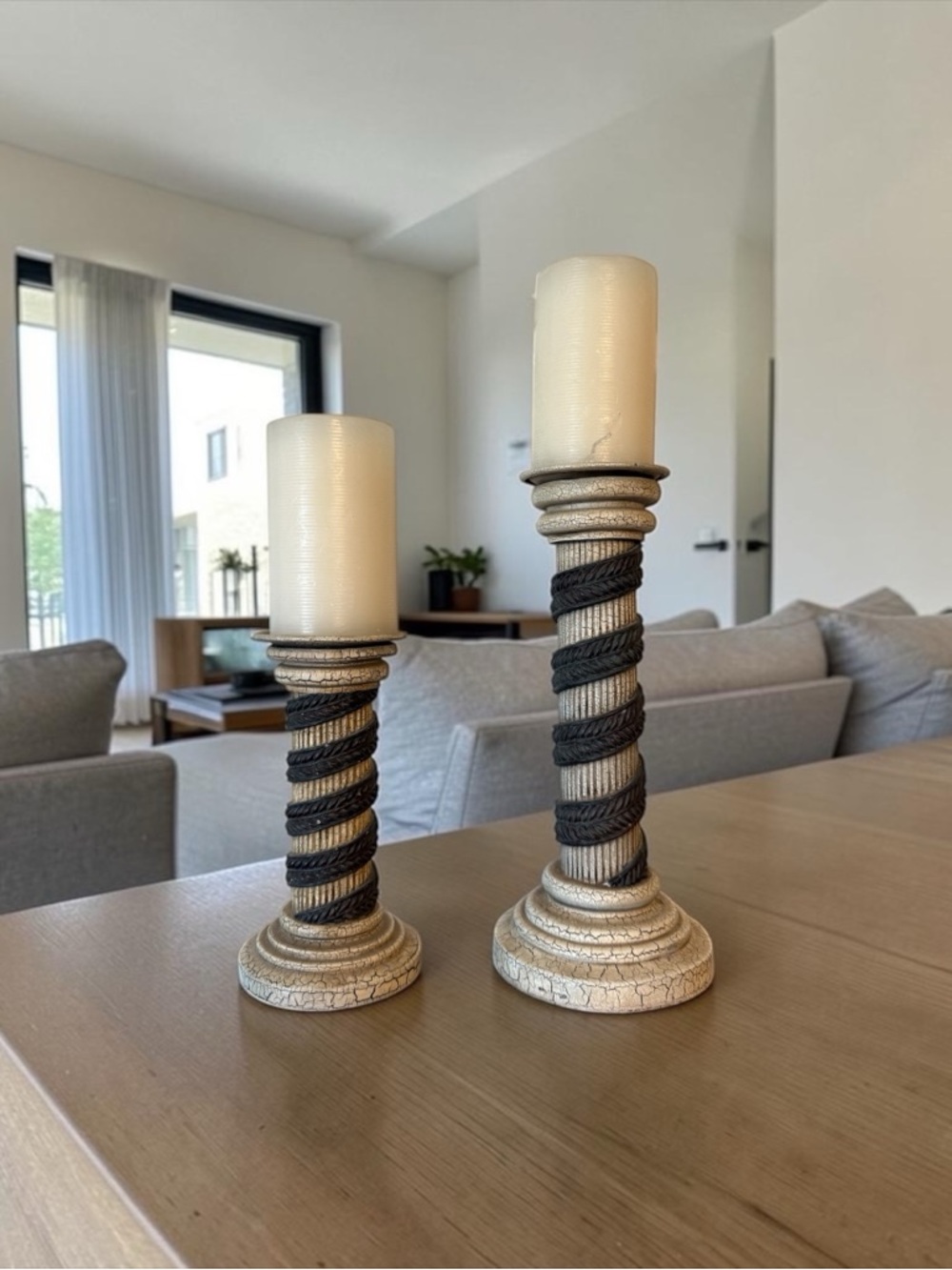 Decorative Cream and Brown Colosseum column Candlestick Holders - Set of 2